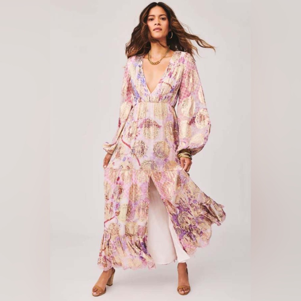 Hemant and Nandita Long Dress - Lilac Print -Large